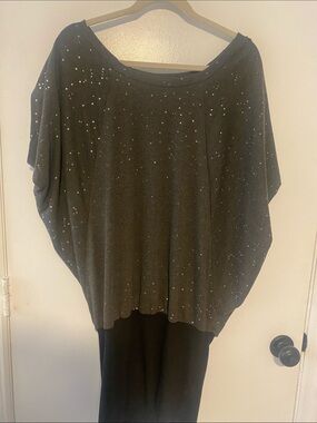 Relaxed Black Sequin Dolman Sleeve Top - Women